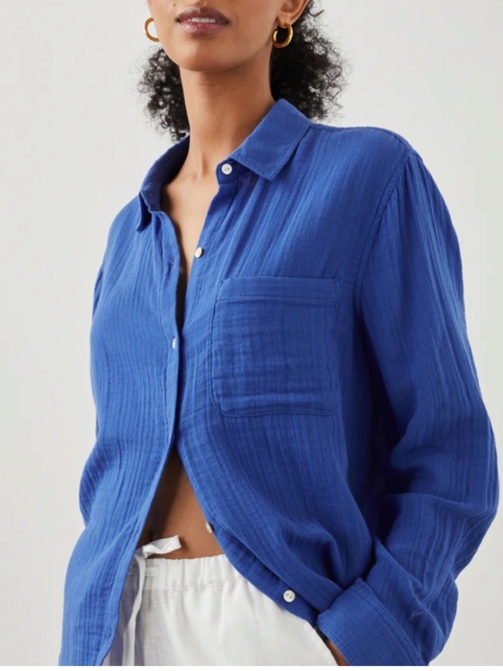 Rails Ellis Organic Cotton Gauze Button Down Shirt Cobalt S